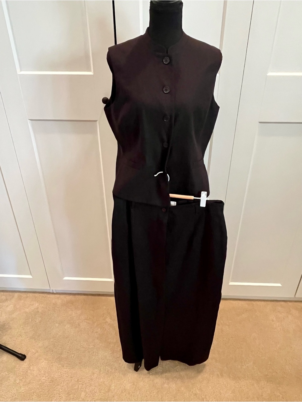Talbots Black Two-Piece Irish Linen Vest/Sleeveless Top & Skirt Set Quiet Luxury
